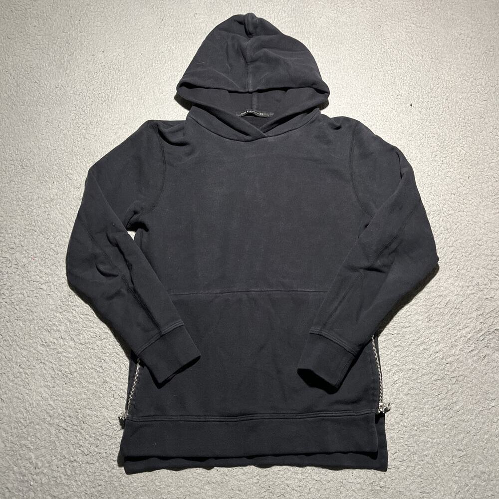 John Elliott Hoodie Mens Size 1 Small Black Side Zip Hooded Sweatshirt USA